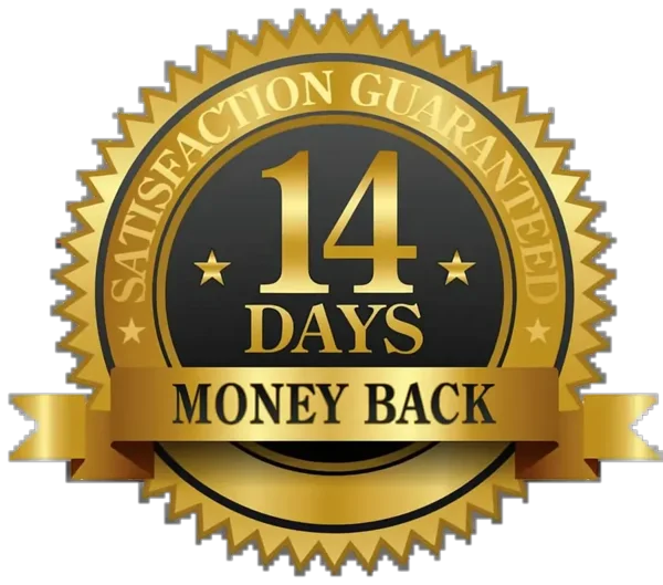 14 days money back satisfaction guaranteed badge